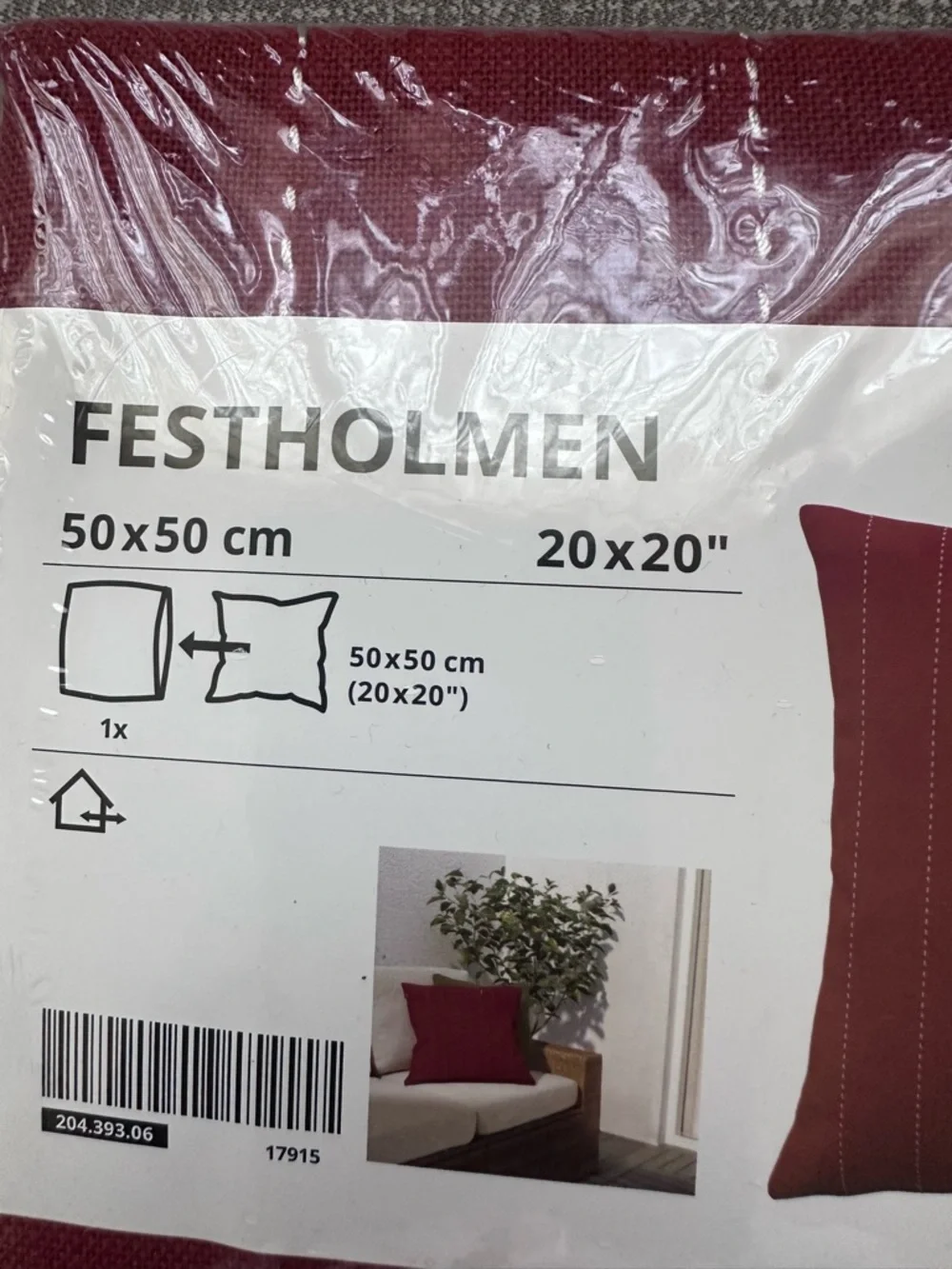 IKEA Festholmen Red Decorative 20” x 20” Pillow Cover NWT